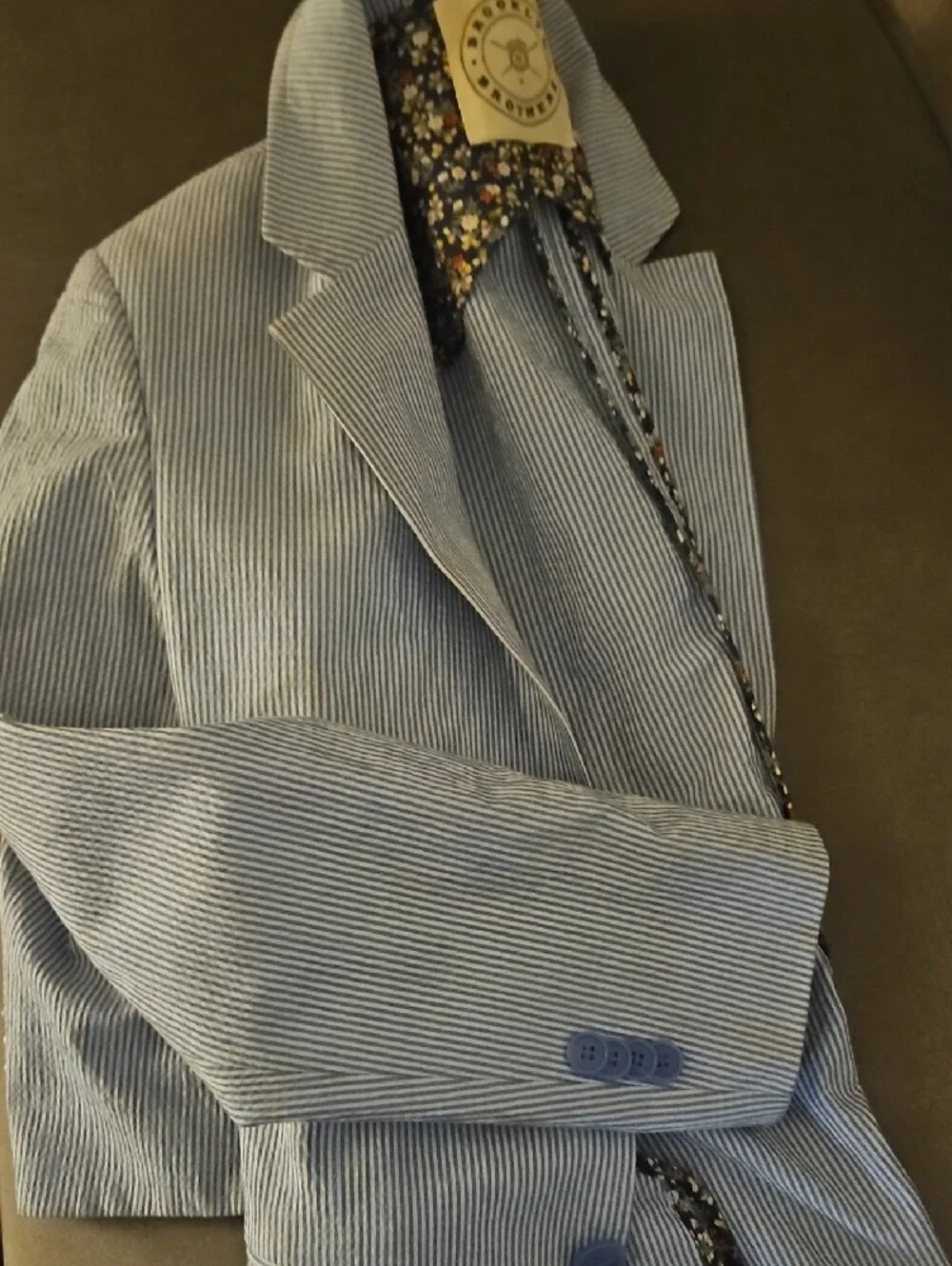 Boys Seersucker Blue Pinstripe Blazer - Lightweight Tailored Jacket